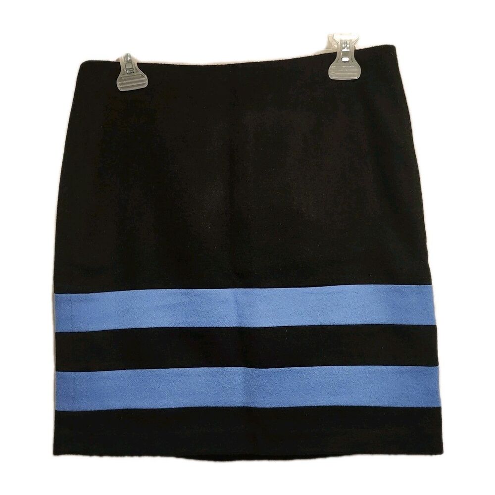 J. McLaughlin Cashmere-Wool Blend Mini Skirt Black W/Blue Stripe Size 6